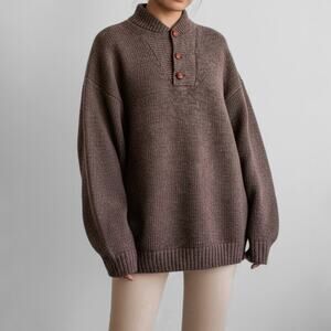 80s Wool Donegal Henley Sweater Brown Heritage Cabincore Academia Grandpacore L